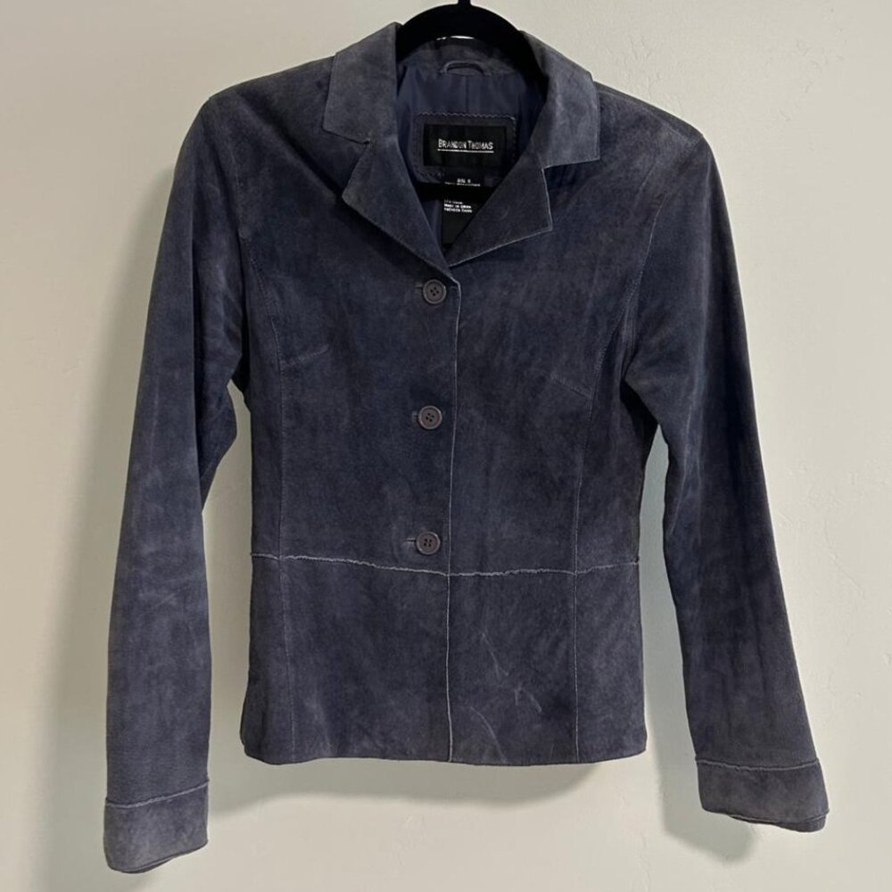 Brandon Thomas Women's Vintage Gray Leather Jacket Blazer, Size S